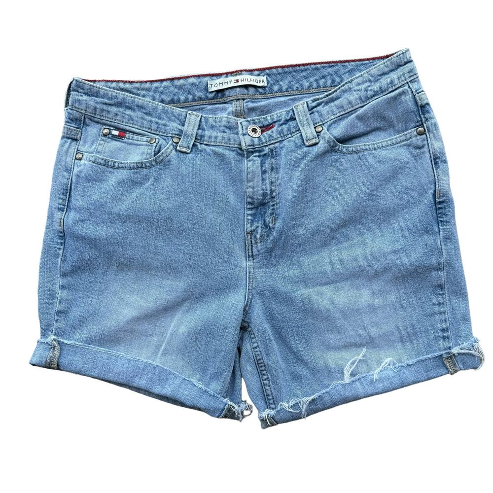 Tommy Hilfiger Women's Light Wash Mid Rise Fold Up Hem Denim Jean Shorts Size 8